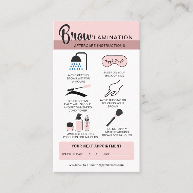 Eyebrow Lamination Aftercare Instruktioner Visitkort (Framsida)