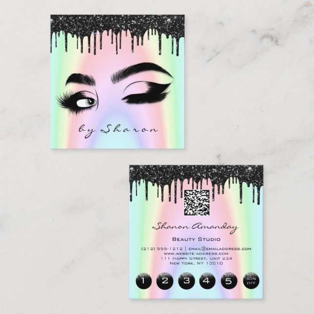 Eyebrow Lash Black Drives 6 Slår QR Code Rosa Fyrkantigt Visitkort (Fram/baksida)