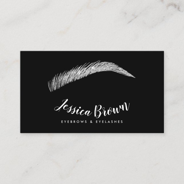 Eyebrow lash chic glitter namn glam svart visitkort (Framsida)