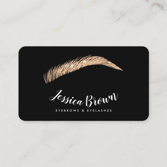 Eyebrow lash ro guld glitter namn glam visitkort (Framsida)