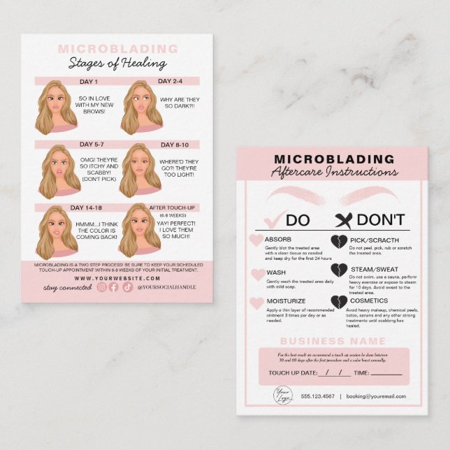 Eyebrow Microblading Aftercare Instructions Busine Visitkort (Fram/baksida)