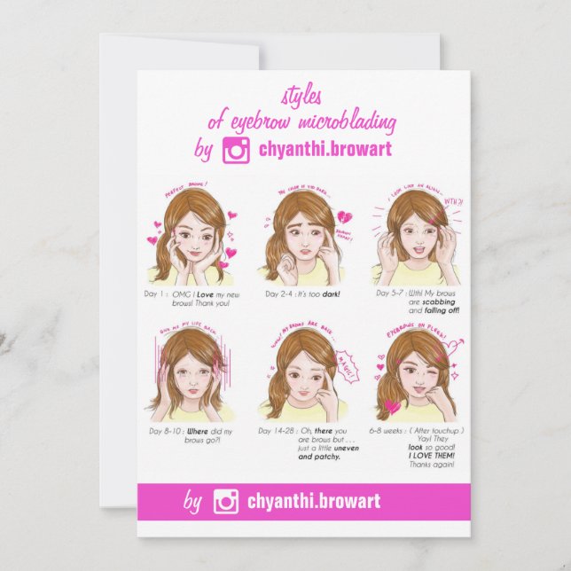 Eyebrow Microblading Aftercare Instructions Rosa Inbjudningar (Framsida)