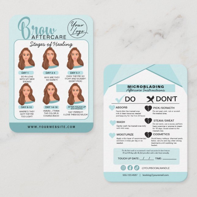Eyebrow Microblading Aftercare Instructions Visitkort (Fram/baksida)
