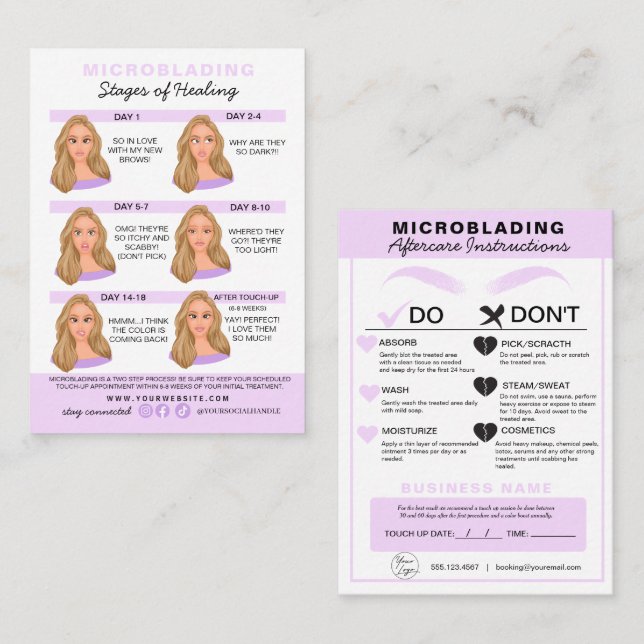 Eyebrow Microblading Aftercare Instructions Visitkort (Fram/baksida)