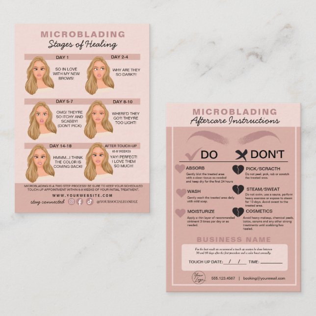 Eyebrow Microblading Aftercare Instructions Visitkort (Fram/baksida)