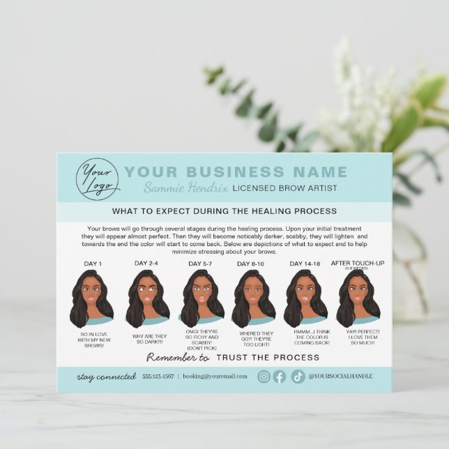 Eyebrow Microblading Aftercare Instruktionskort Inbjudningar (Stående Fram)