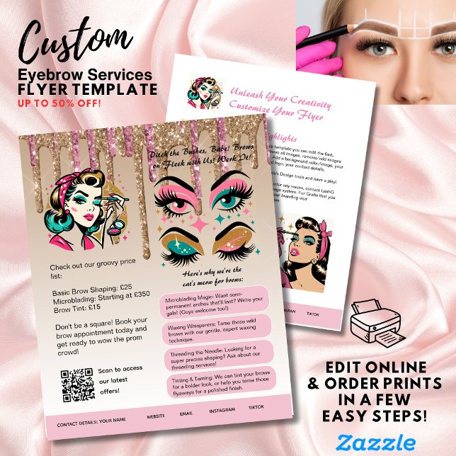 ⭐️ Eyebrow Shaping Flyer Template Rosa Guld Gnistr (Skapare uppladdad)