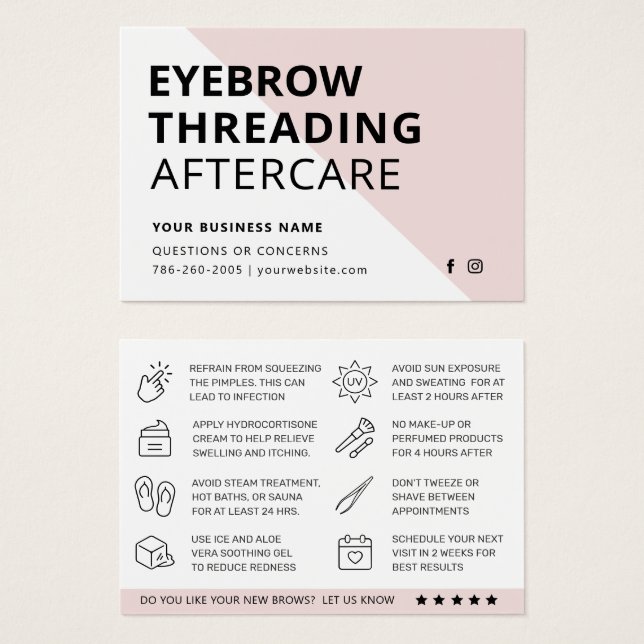 Eyebrow Threading Aftercare Instruktionskort Visitkort (Framsida & baksida)