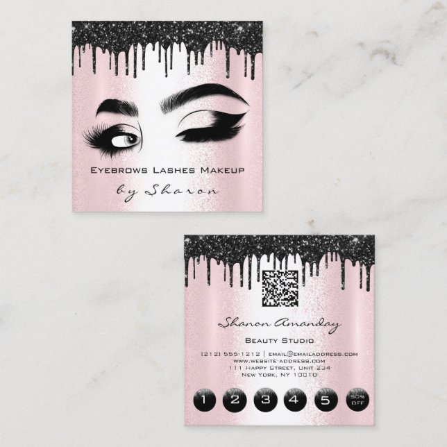 Eyebrows Lash Teal 6 Slår QR Code Logotyp Rosa Fyrkantigt Visitkort (Fram/baksida)