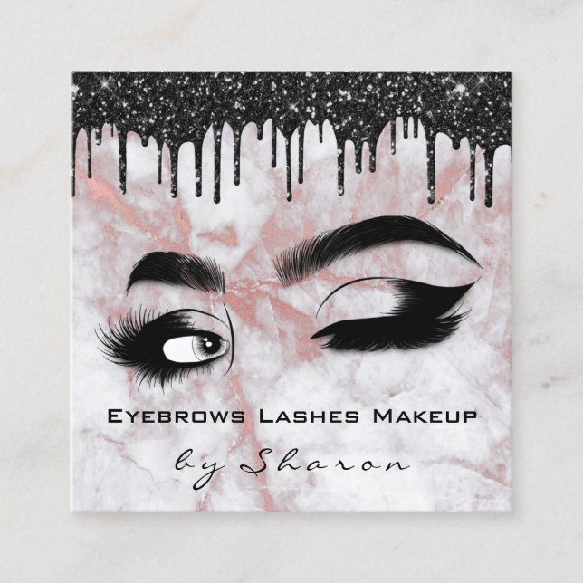 Eyebrows Lash Teal 6 Slår QR Code Marble Ro Fyrkantigt Visitkort (Framsida)