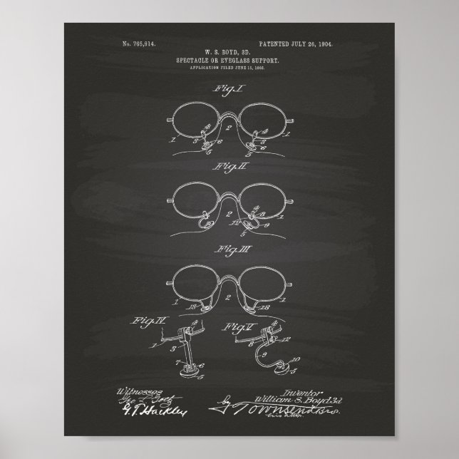 Eyeglass Support 1904 Patent Art Chalkboard Poster (Framsidan)