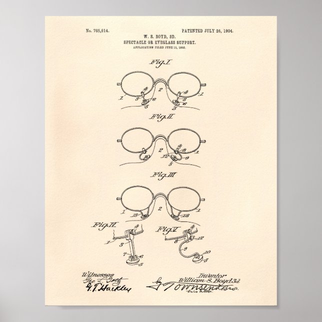 Eyeglass Support 1904 Patent Art Old Peper Poster (Framsidan)