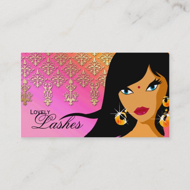 Eyelash Affärskort Indian Woman Orange Rosa Visitkort (Framsida)
