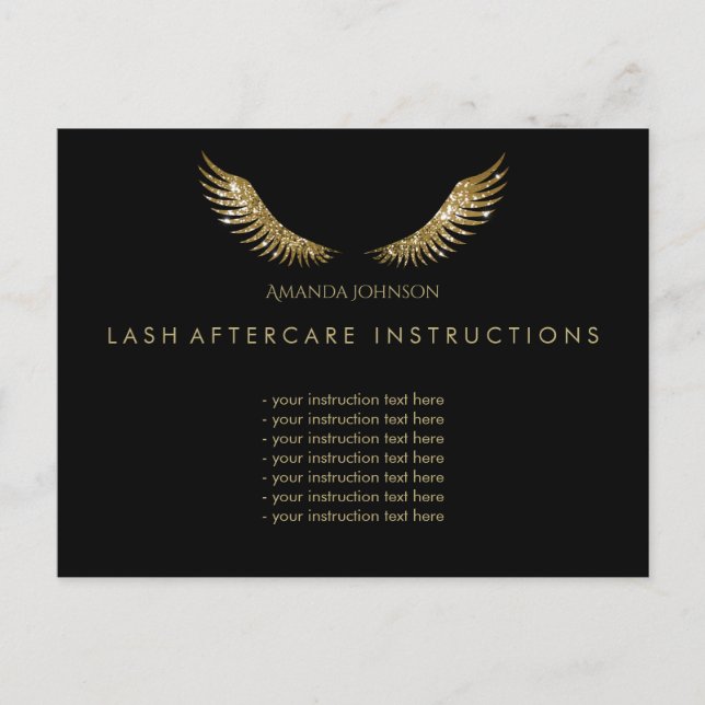 Eyelash Aftercare Instructions Golden Vingar Black Vykort (Framsida)