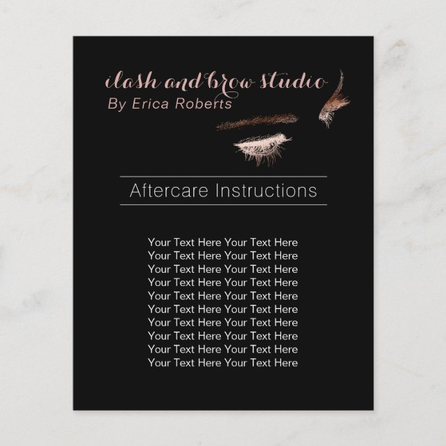 Eyelash & Brow Makeup Artist Eftervård Instruction Flygblad (Framsidan)