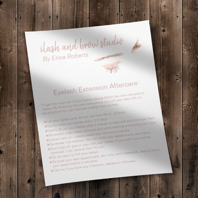 Eyelash & Brow Makeup Artist Eftervård Instruction Flygblad (Skapare uppladdad)