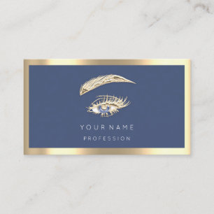 Eyelash Brow Makeup-Logotyp Qr-kod Blue Navy Guld Visitkort