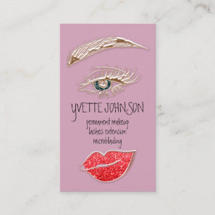 Eyelash Brow Makeup Logotyp QRCode Kiss Läppar Ro Visitkort