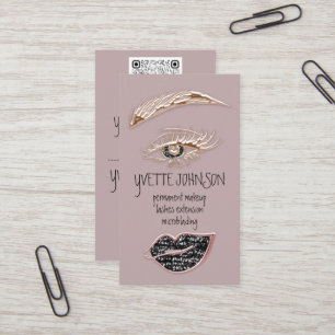 Eyelash Brow Makeup Logotyp QRCode Läppar Ro Blac Visitkort