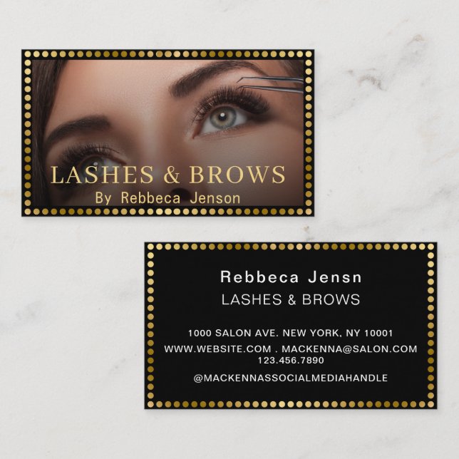 Eyelash Brow Makeup Logotyp QRCode Lip Ro Glitter Visitkort (Fram/baksida)