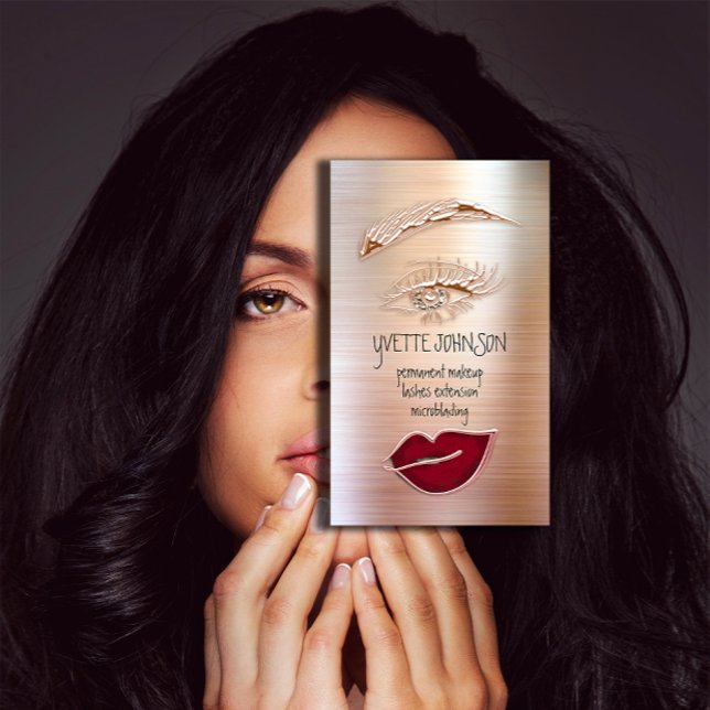 Eyelash Brow Makeup Logotyp QRCode Lip Ro Red Visitkort (Eyelash Brow Makeup Logo QRCode Lip Rose Red Business Card)
