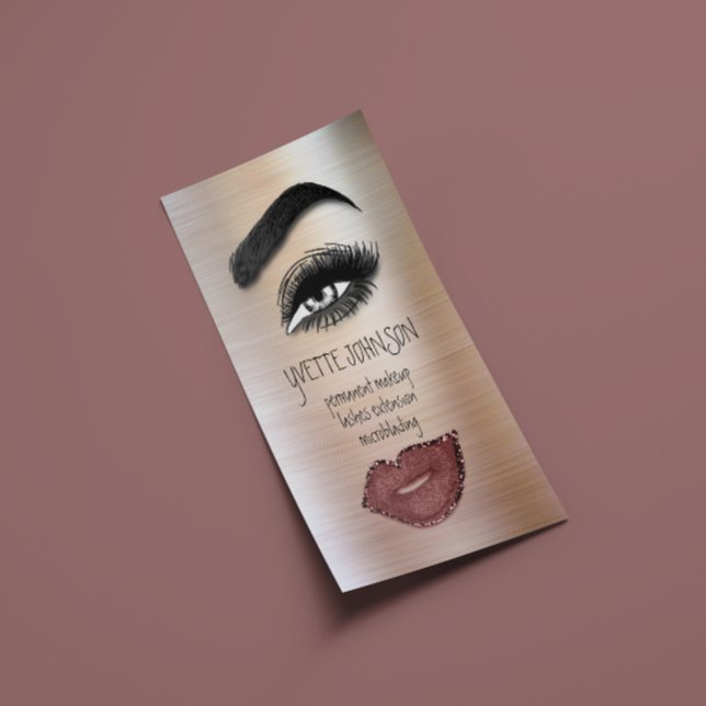 Eyelash Brow Makeup Logotyp QRCode Lip Ro Skin Visitkort (Eyelash Brow Makeup Logo QRCode Lip Rose Skin Business Card)