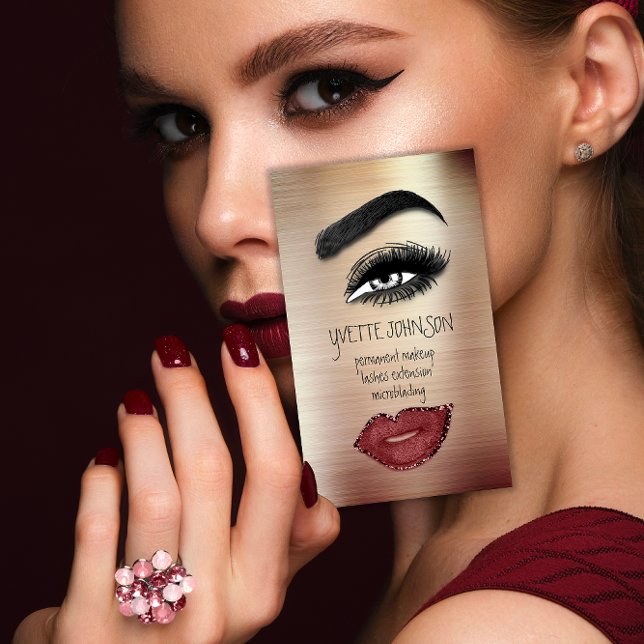 Eyelash Brow Makeup Logotyp QRCode Lip Ro Smoky Visitkort (Eyelash Brow Makeup Logo QRCode Lip Rose Smoky Business Card)