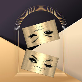 Eyelash Brow Microblade. QR CODE Logotyp Faux Guld Visitkort