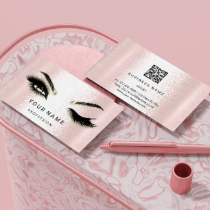 Eyelash Brow Microblade. QR CODE Logotyp Rosa Powd Visitkort