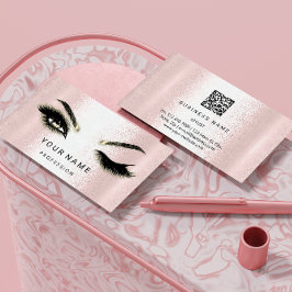 Eyelash Brow Microblade. QR CODE Logotyp Rosa Powd Visitkort