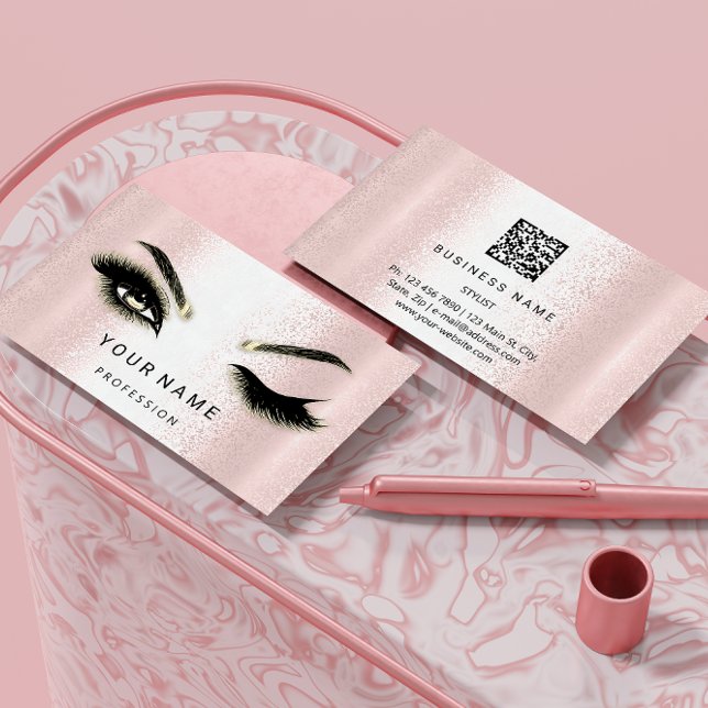 Eyelash Brow Microblade. QR CODE Logotyp Rosa Powd Visitkort (Skapare uppladdad)