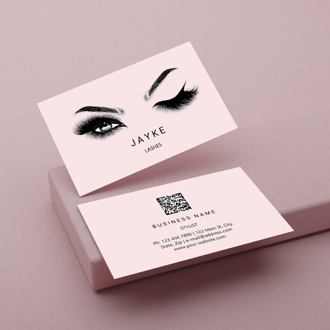 Eyelash Brow Microblade QR-Logotyp Rosa Pastel Visitkort (Skapare uppladdad)