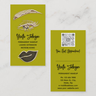 Eyelash Brows Makeup Logotyp QRCode Lip Guld Musta Visitkort