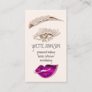 Eyelash Brows Makeup Logotyp QRCode Rosa Lip Guld Visitkort