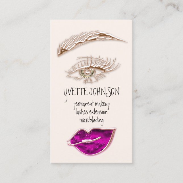 Eyelash Brows Makeup Logotyp QRCode Rosa Lip Guld Visitkort (Framsida)