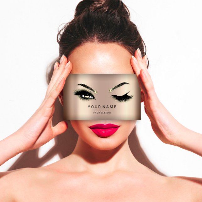 Eyelash Brows Microblade Hair QRCODE Logotyp Ro Visitkort (Brows Makeup Logo QRCode Powder Lip ocean Eyelash Business Card)