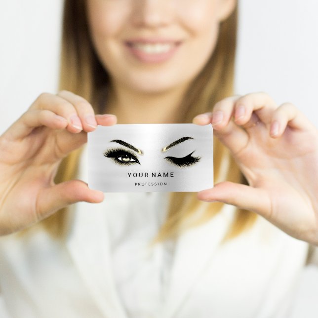 Eyelash Brows Microblade. QR CODE Logotyp Silver Visitkort (Skapare uppladdad)