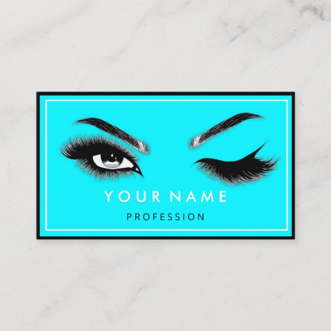 Eyelash Brows Microblade QRCODE Logotyp Blue Busin Visitkort (Framsida)
