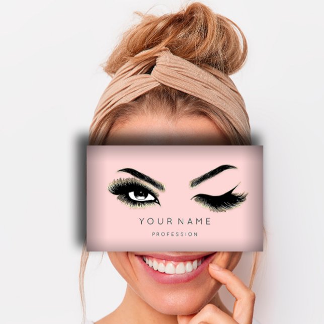 Eyelash Brows Microblading QRCODE Logotyp Guld Ros Visitkort (Eyelash Brows Microblading QRCODE Logo Gold Pink Business Card)