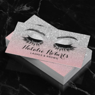 Eyelash Eeybrow Lash Salon Rosa & Silver Glitter Visitkort