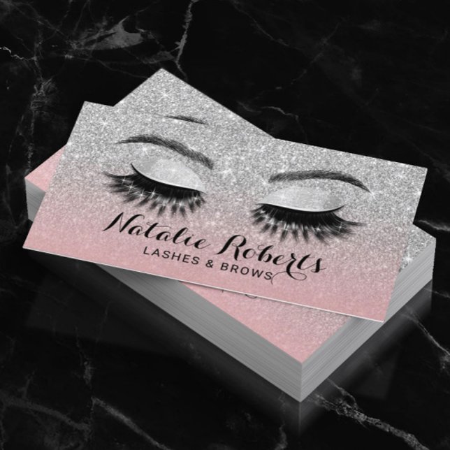 Eyelash Eeybrow Lash Salon Rosa & Silver Glitter Visitkort (Skapare uppladdad)