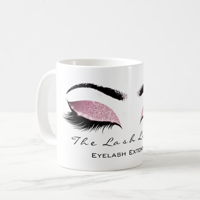 Eyelash Exention Beauty Rosa  Glitter Kaffemugg (Framsida vänster)