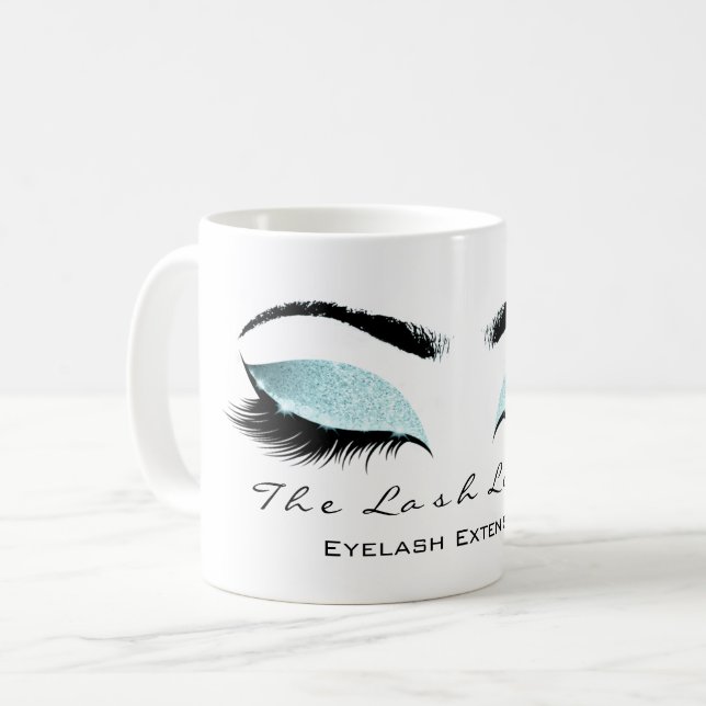 Eyelash Exention Beauty Studio Aqua Blue Glitter Kaffemugg (Framsida vänster)