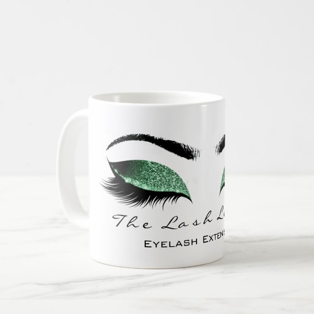 Eyelash Exention Beauty Studio Cali Grönt Glitter Kaffemugg (Framsida vänster)