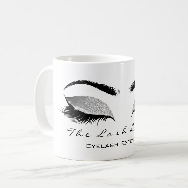 Eyelash Exention Beauty Studio Grått SilverGlitter Kaffemugg (Framsida vänster)