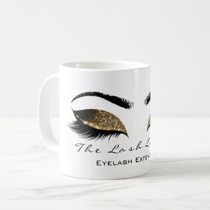 Eyelash Exention Beauty Studio honey Guld Glitter Kaffemugg