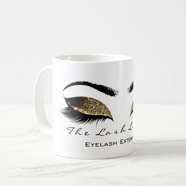 Eyelash Exention Beauty Studio honey Guld Glitter Kaffemugg (Framsida vänster)
