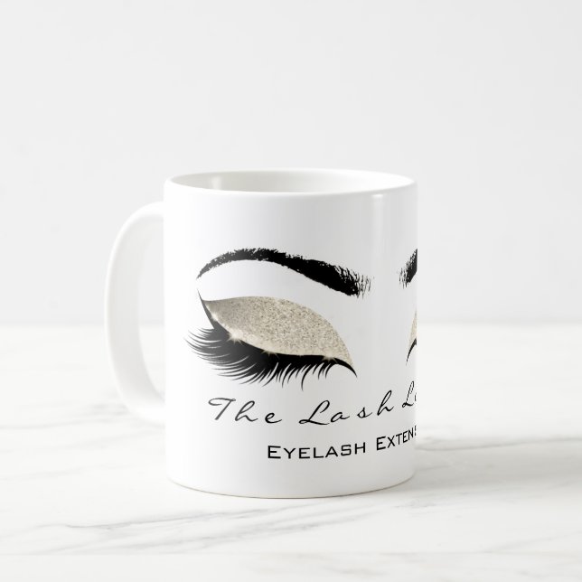 Eyelash Exention Beauty Studio Ivory Glitter Kaffemugg (Framsida vänster)