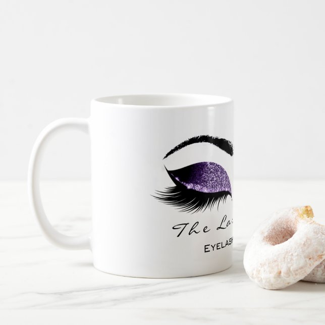 Eyelash Exention Beauty Studio Lila Glitter Kaffemugg (Med munk)