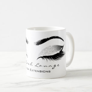 Eyelash Exention Beauty Studio Silve Grått Glitter Kaffemugg